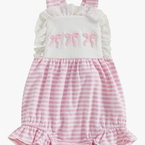 Pink Striped Bow Baby Romper 6-12 month
